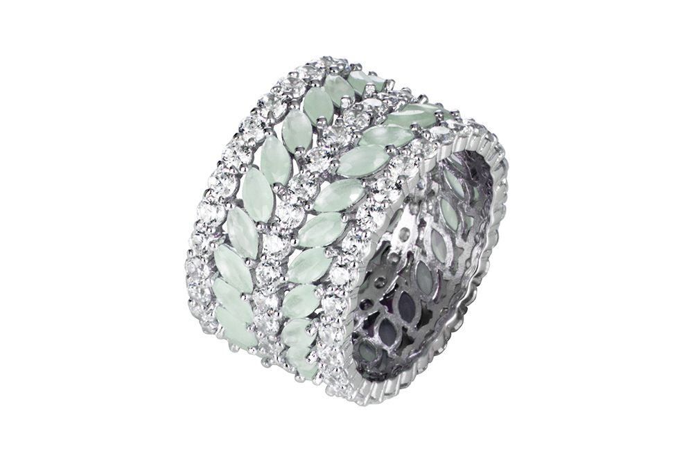 [16834RTA12GCARD] Sterling silver stones & white zirconia ring (EU size 52, Aqua chalcedony)