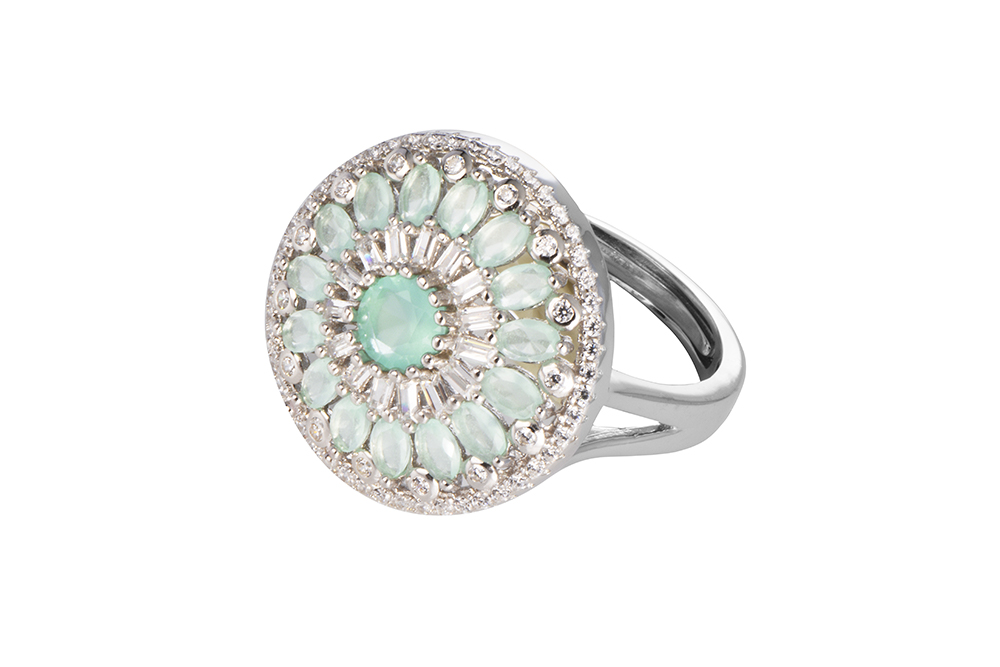 Sterling silver stone & zirconia circle ring