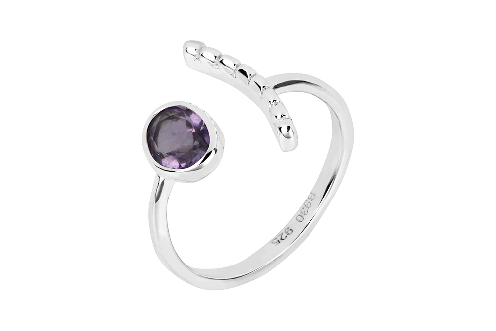 [17482RTA00RAMPL] Anillo plata 925 con bolitas y piedra seipreciosa 8x6mm (Amatista)