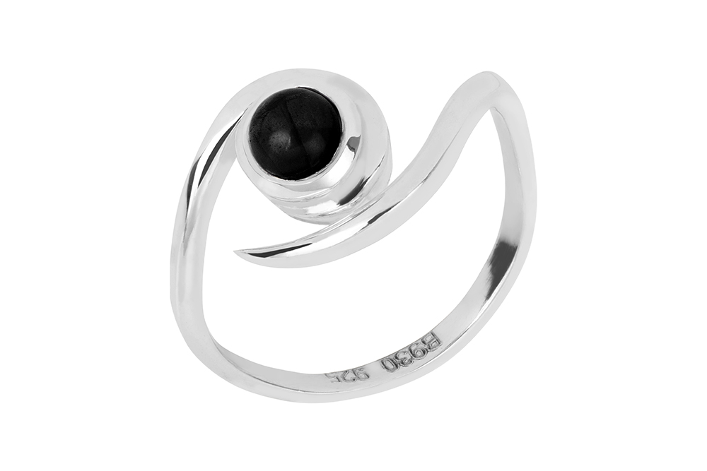 [17485RTA00RONPL] Sterling silver 5mm semiprecious stones open ring (Black)