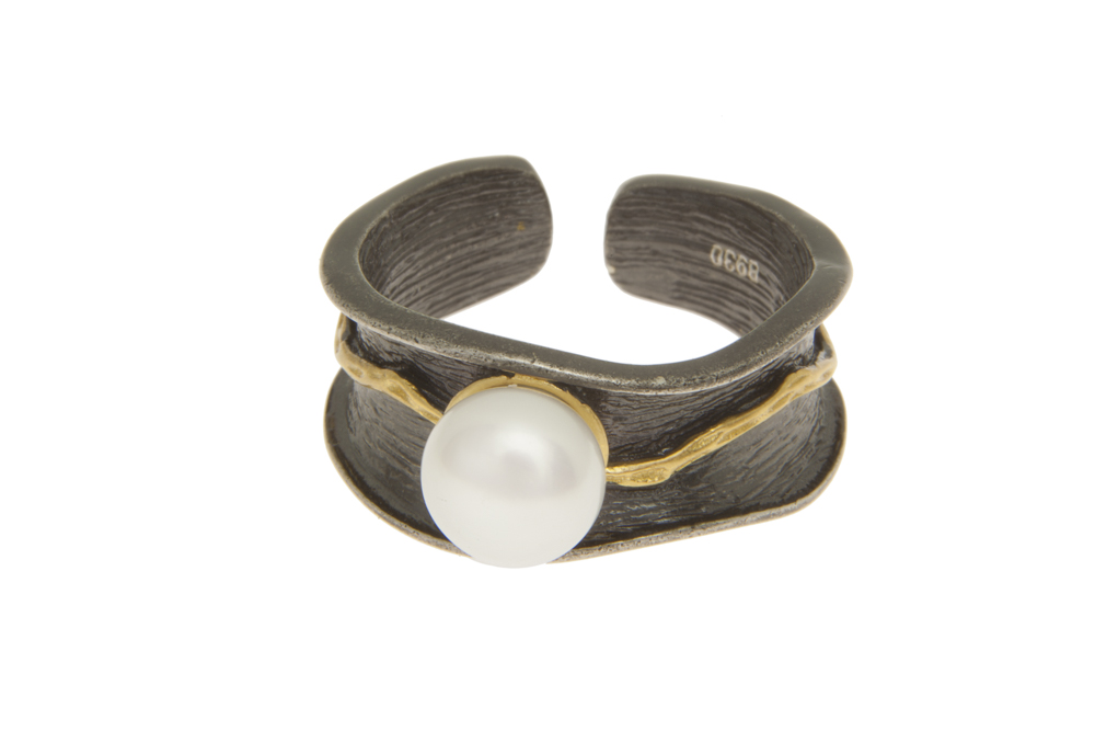 Anillo plata 925 y oro c/ perla cult. 7mm abierto 
