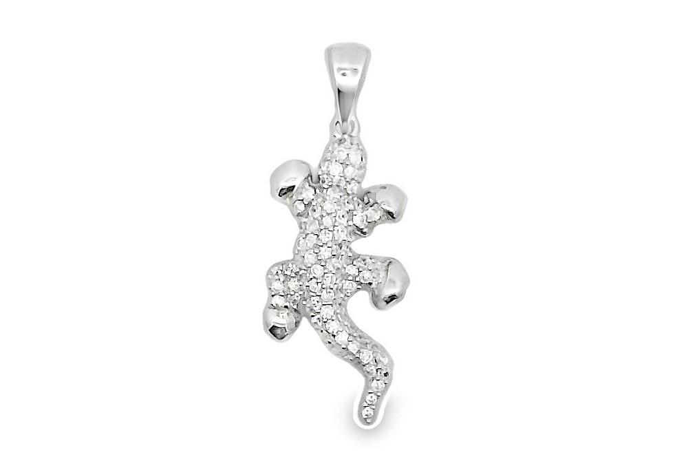 Sterling silver lizard pendant with zirconias