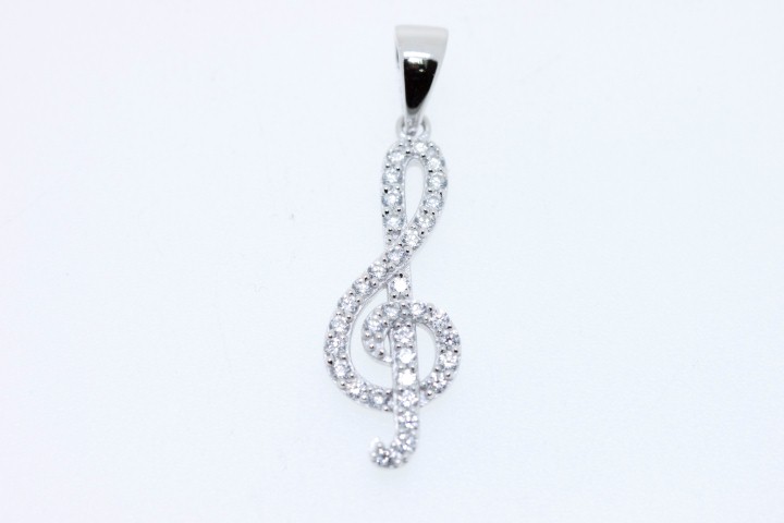 Colgante plata rodiada cz clave de sol 