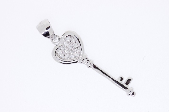 Colgante plata rodiada cz llave corazon 