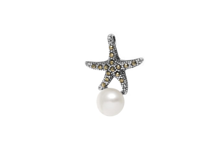 Silver 925 marcasite & pearl star pendant