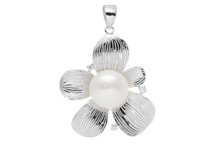 [079160001ZPB] Colgante plata 925 perla cultivada 9mm cz flor 