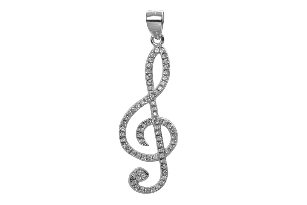 Silver 925 treble clef pendant cz