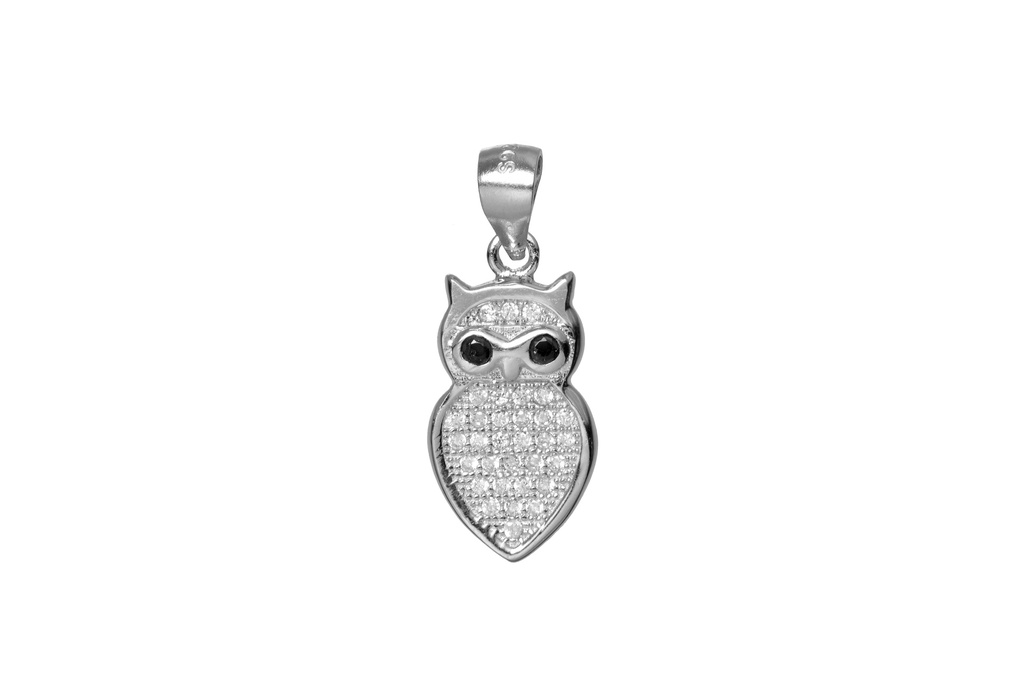 Sterling silver owl pendant con zirconias
