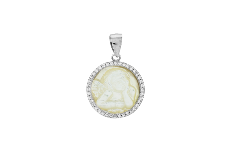 Colgante plata 925 nacar zirconita angelito 
