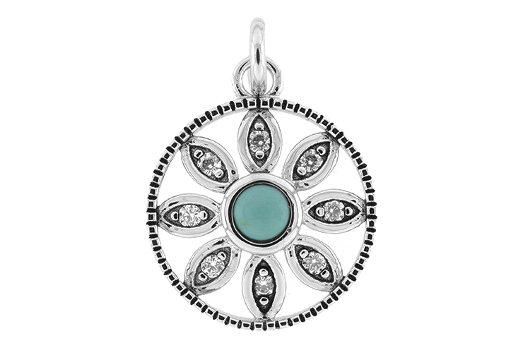 Colgante plata 925 mandala turquesa & zirconitas 