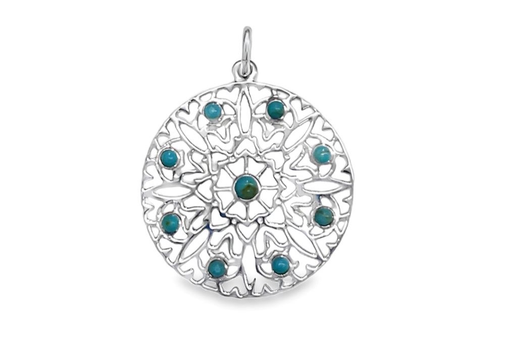 [125700000GTU] Silver 925 mandala turquoise pendant