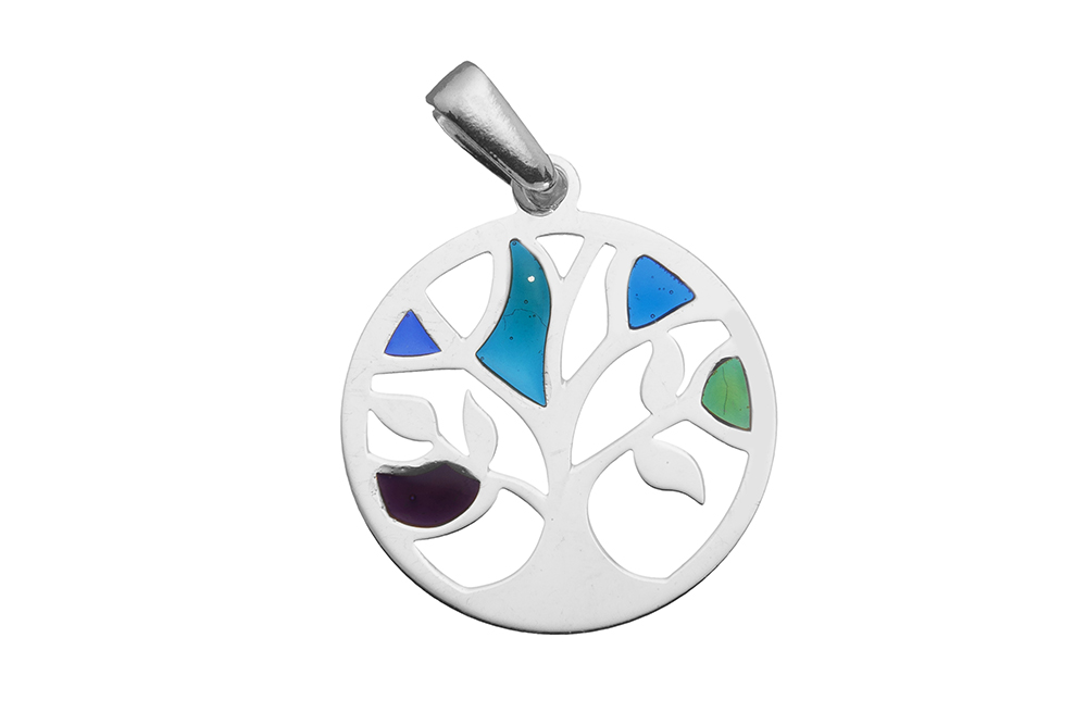 Colgante plata 925 arbol vida resina color 