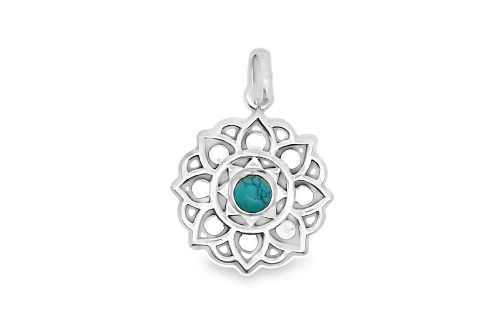 Sterling silver flower semiprecious stone pendant