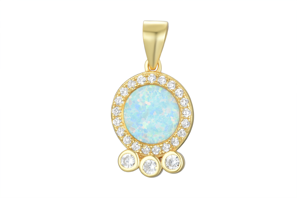 [15772PZOPDO] Sterling silver opal & zirconia pendant