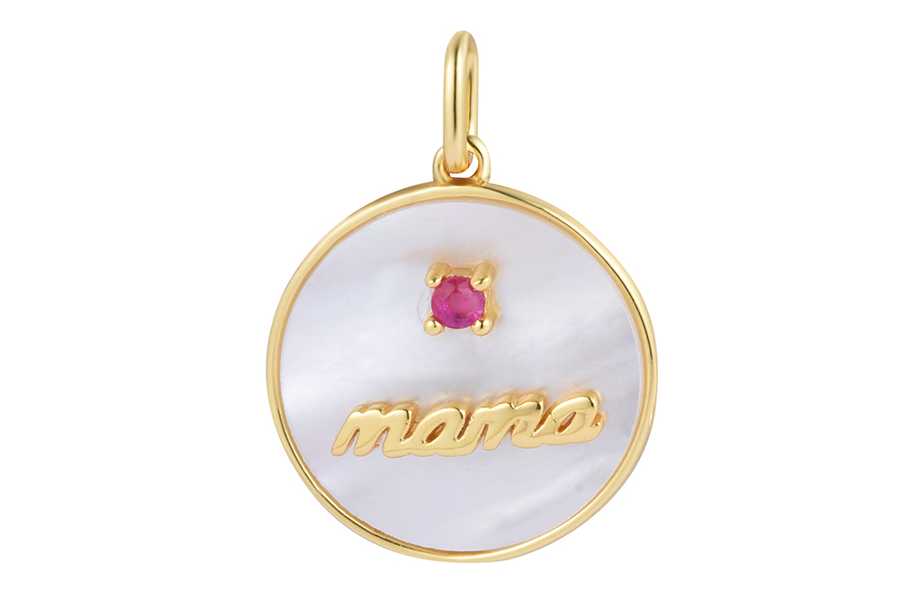 [16718PNDO] Sterling silver mop & 2.5mm ruby zirconia mama pendant