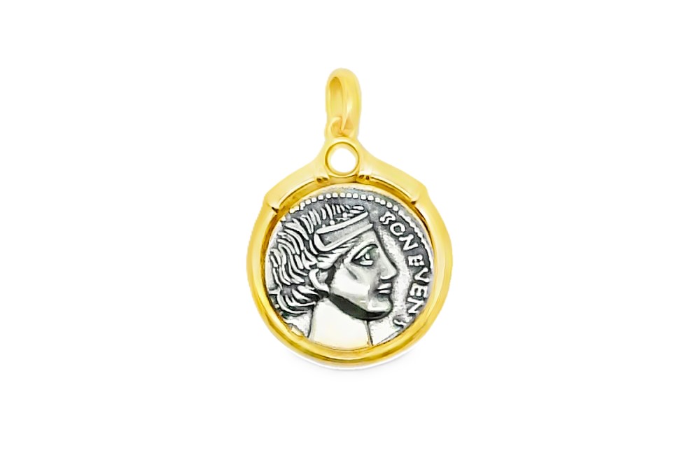 Sterling silver bonus eventus roman coin pendant
