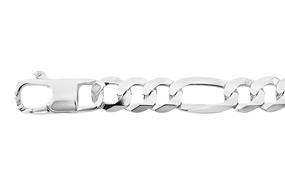 Sterling silver 9mm 6 sided diamond cut flat figaro chain 220 necklace