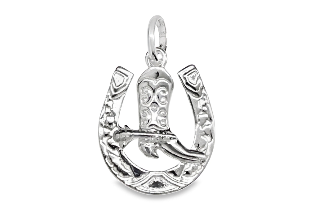 [17832PPL] Sterling silver lucky horseshoe with boot pendant