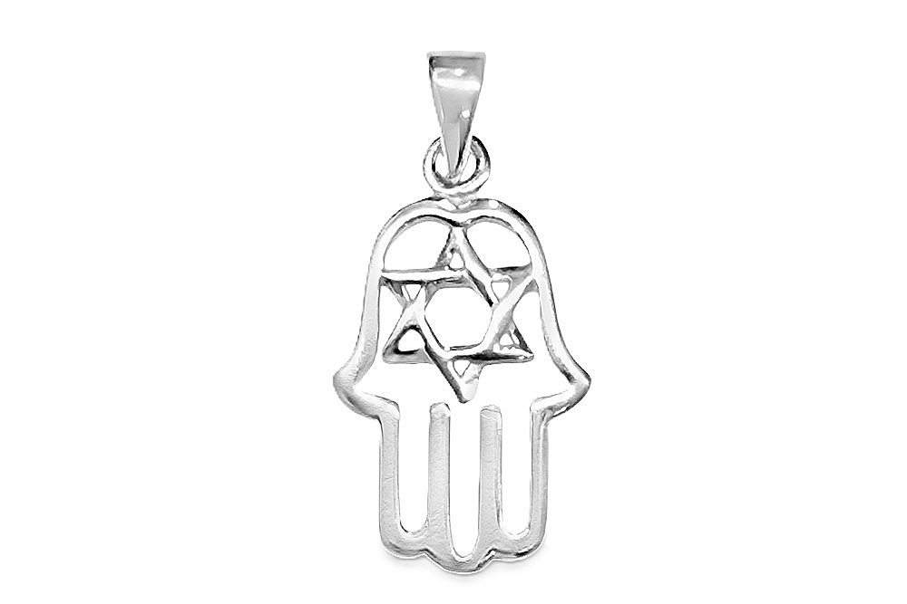 Colgante plata 925 mano de fatima con estrella de david 19x11mm
