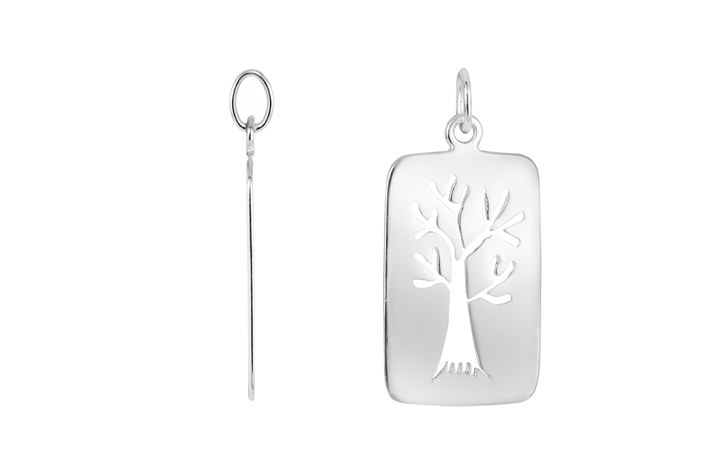[17852PPL] Sterling silver rectangular tag with cut-out tree of life 23x13mm pendant