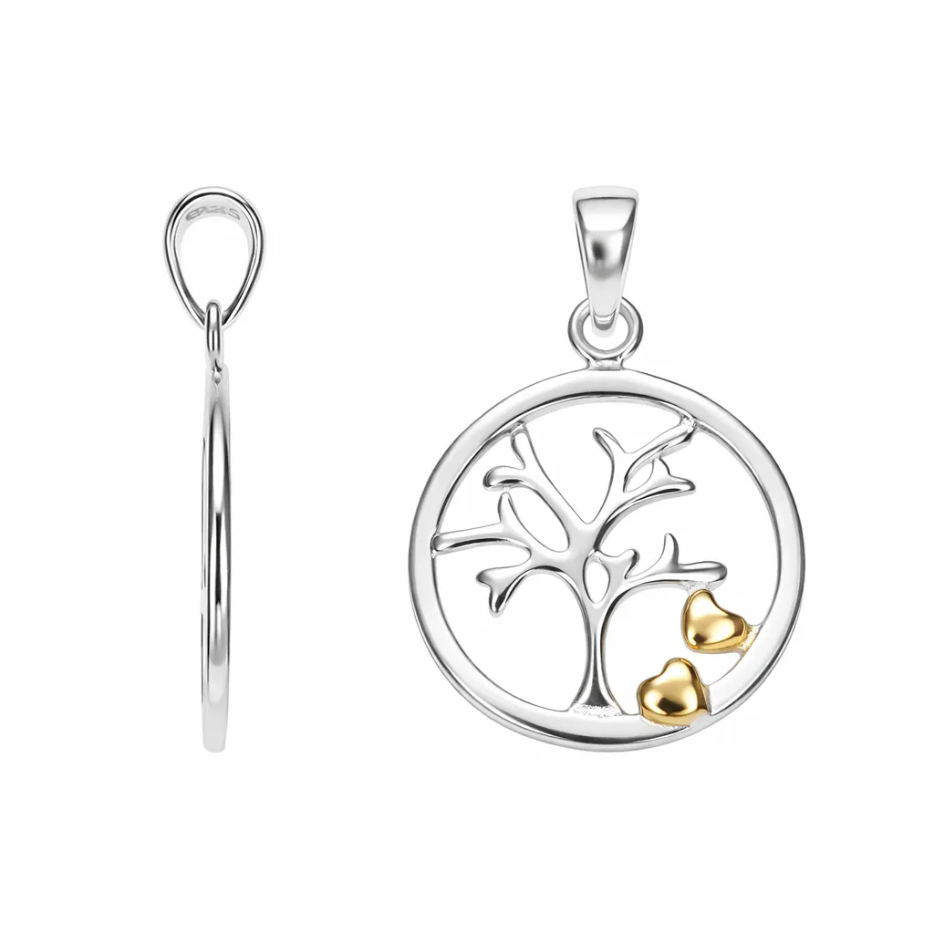Sterling silver tree of life with two hearts pendant