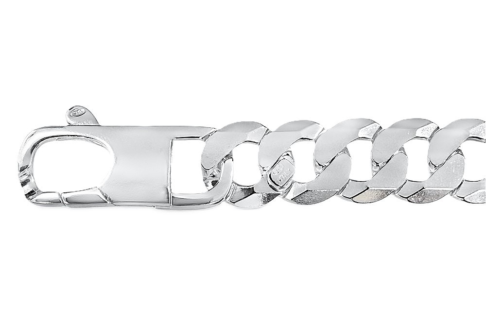 Sterling silver 9mm 6 sided diamond cut flat curb chain 220 necklace