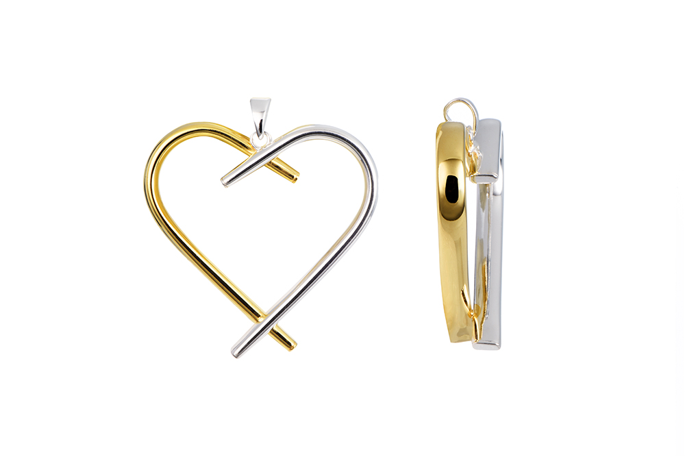 Sterling silver 31x32mm two-tone heart pendant