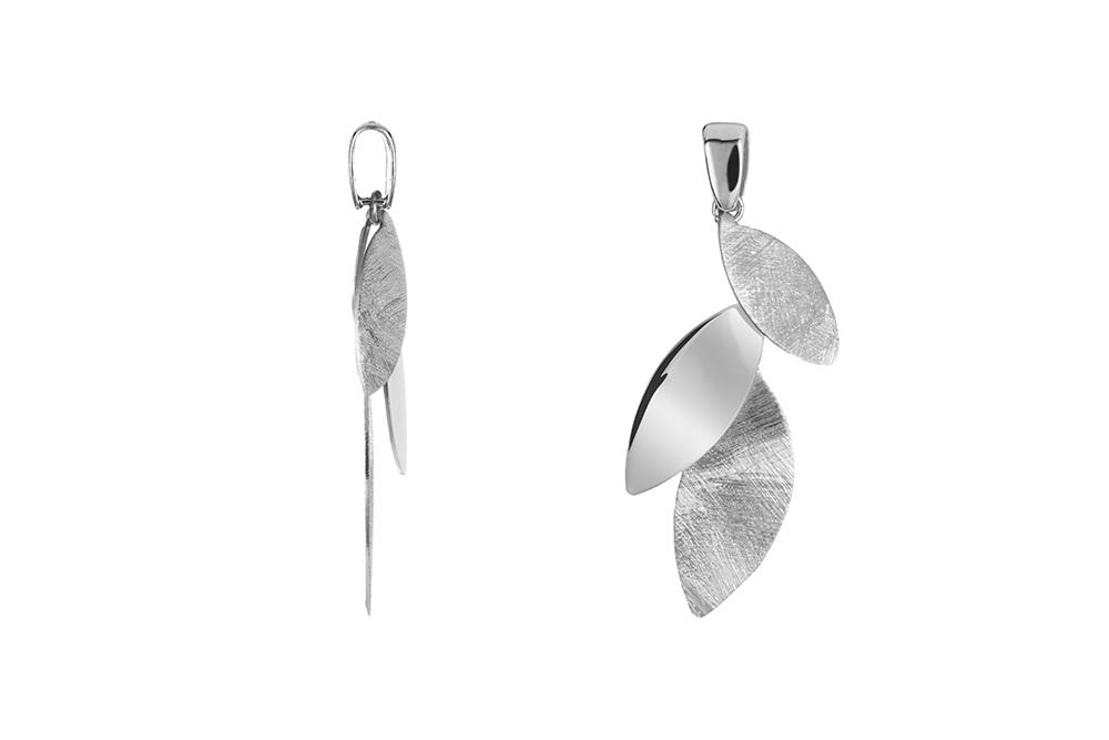 Sterling silver three-leaf design with polished and brushed striped finish pendant