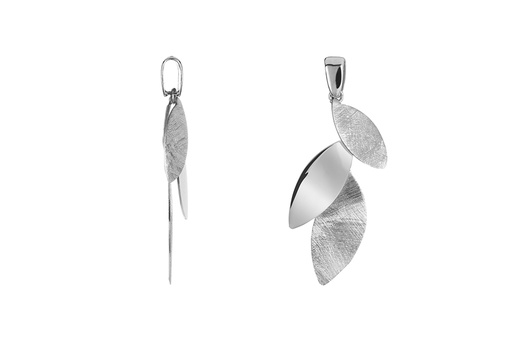 [18227P00BRRD] Sterling silver three-leaf design with polished and brushed striped finish pendant