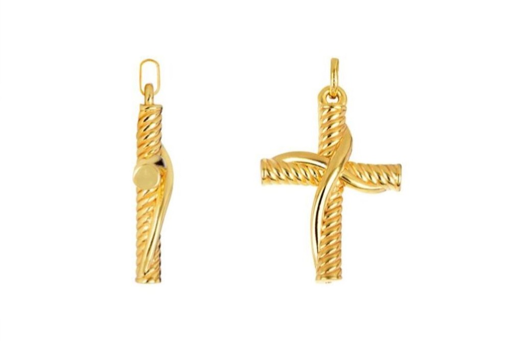 Sterling silver 32x23mm fluted cross pendant