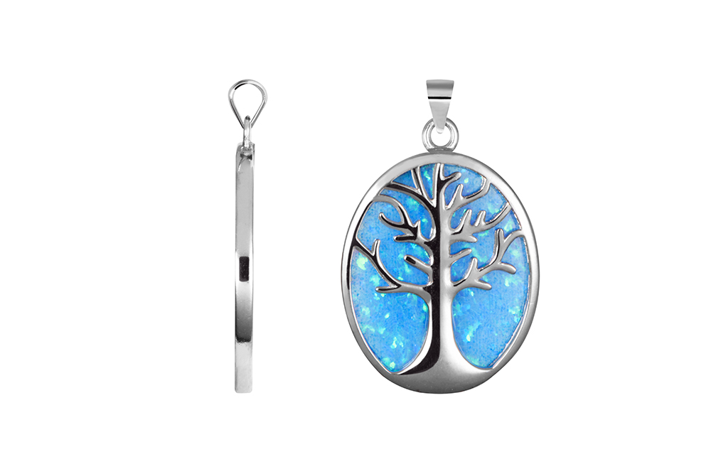 Sterling silver tree of life opal oval pendant