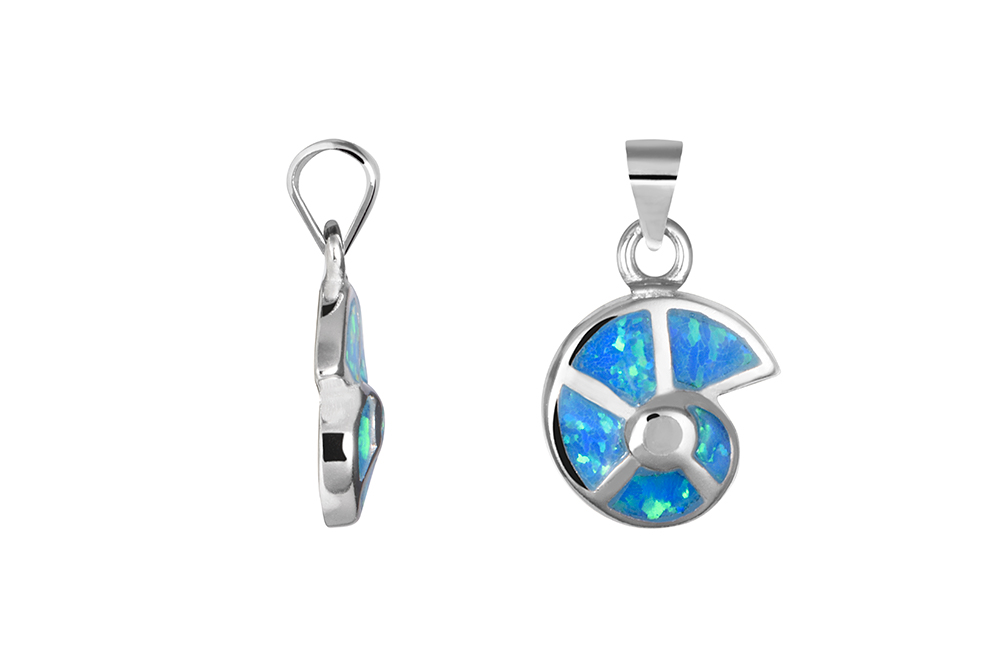 Sterling silver blue opal shell 13x11mm pendant