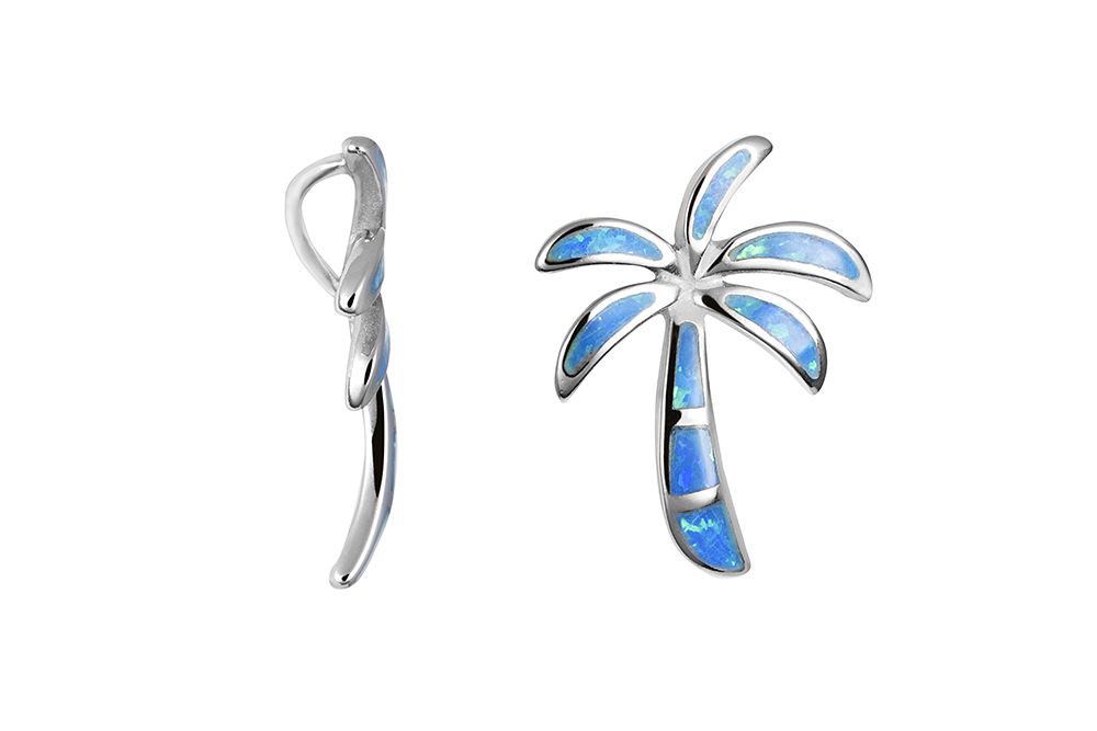[18397PGOPRD] Sterling silver blue opal palm tree pendant