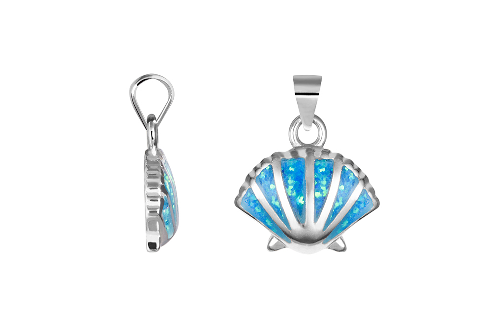 [18398PGOPRD] Sterling silver blue opal shell pendant