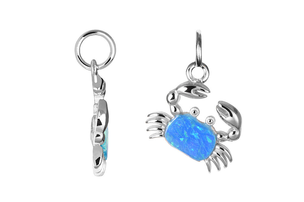 Sterling silver blue opal crab pendant