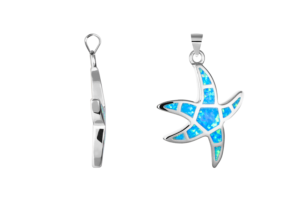 Colgante plata 925 estrella de mar estilo "trencadís" gaudí 21x15mm opalo azul