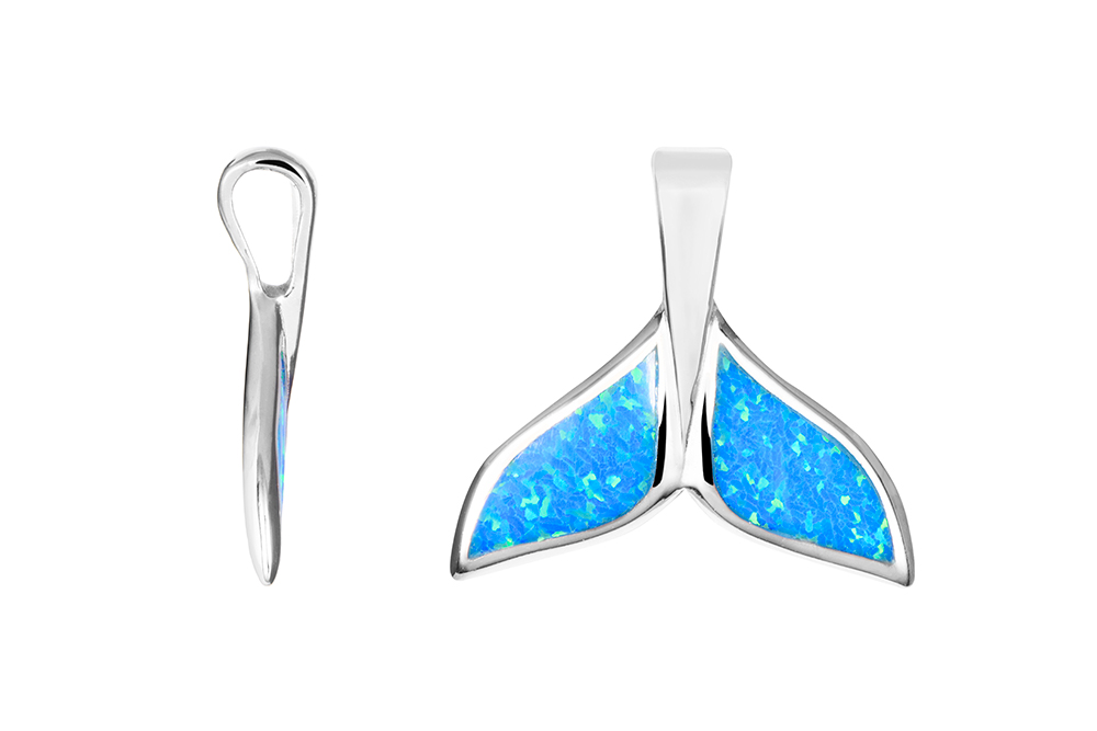 [18415PGOPRD] Sterling silver blue opal whale tail pendant