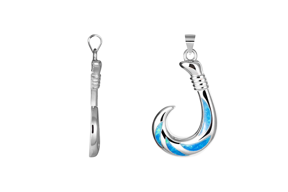 [18425PGOPRD] Sterling silver blue opal hook pendant