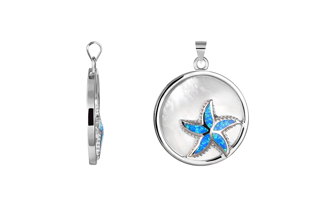 Colgante plata 925 medalla nacar con estrella de mar