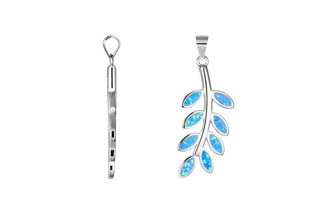 Sterling silver branch and leaves 26x11mm pendant