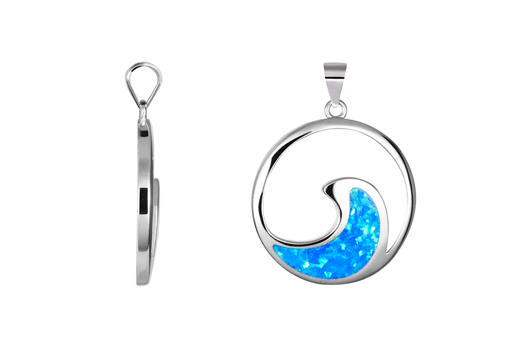 [18442PGOPRD] Sterling silver blue opal wave design 19x17mm pendant