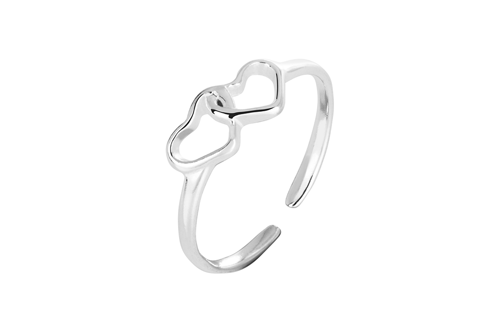 Anillo plata 925 abierto dos corazones