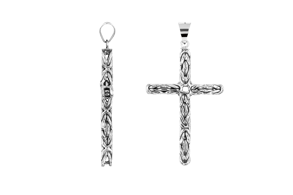 Sterling silver cross 43x26mm byzantine pendant