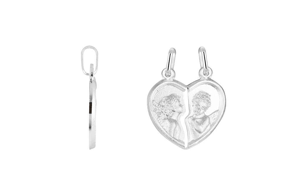 Colgante plata 925 para partir en dos corazones dos angelitos