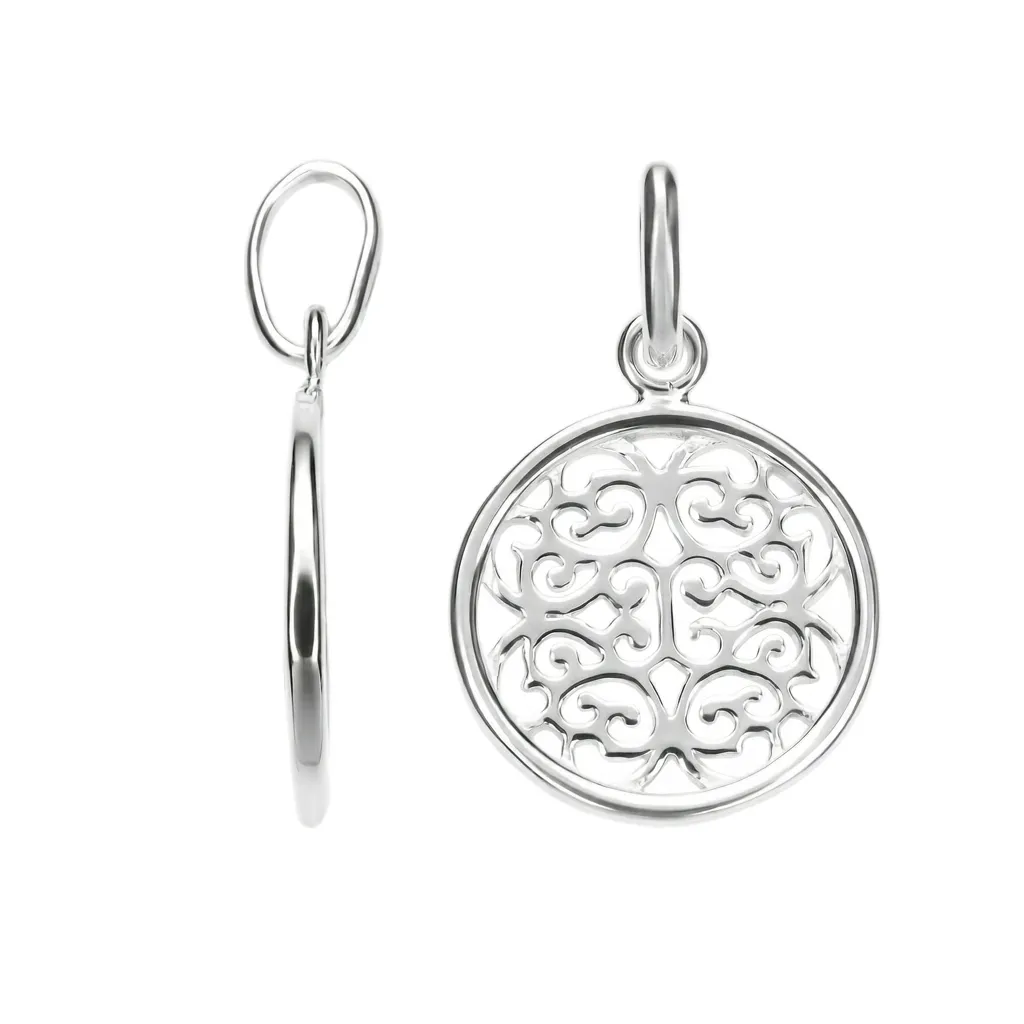 Sterling silver openwork mandala 13 mm disc pendant