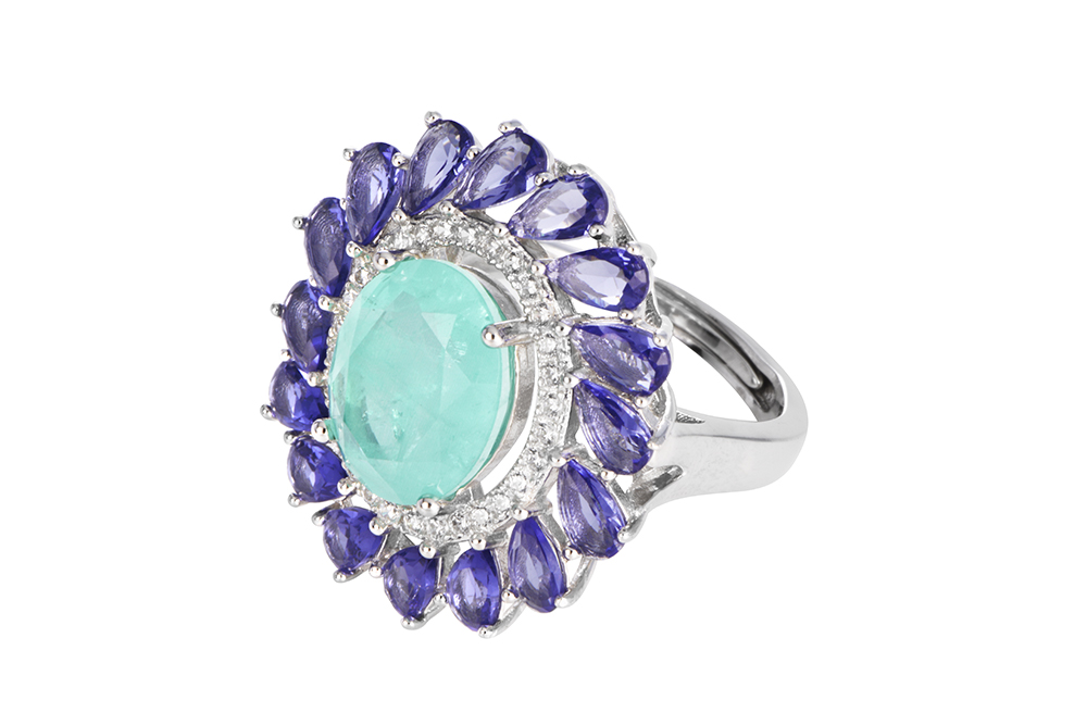 Sterling silver stones & white zirconia ring