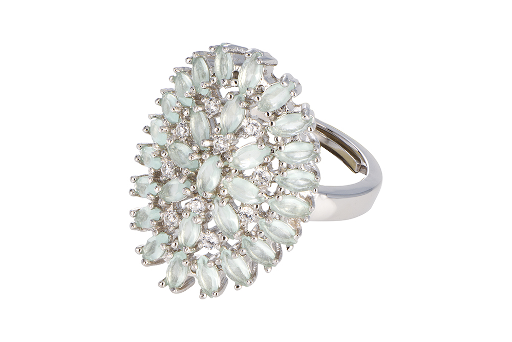 Sterling silver oval stone & white zirconia ring