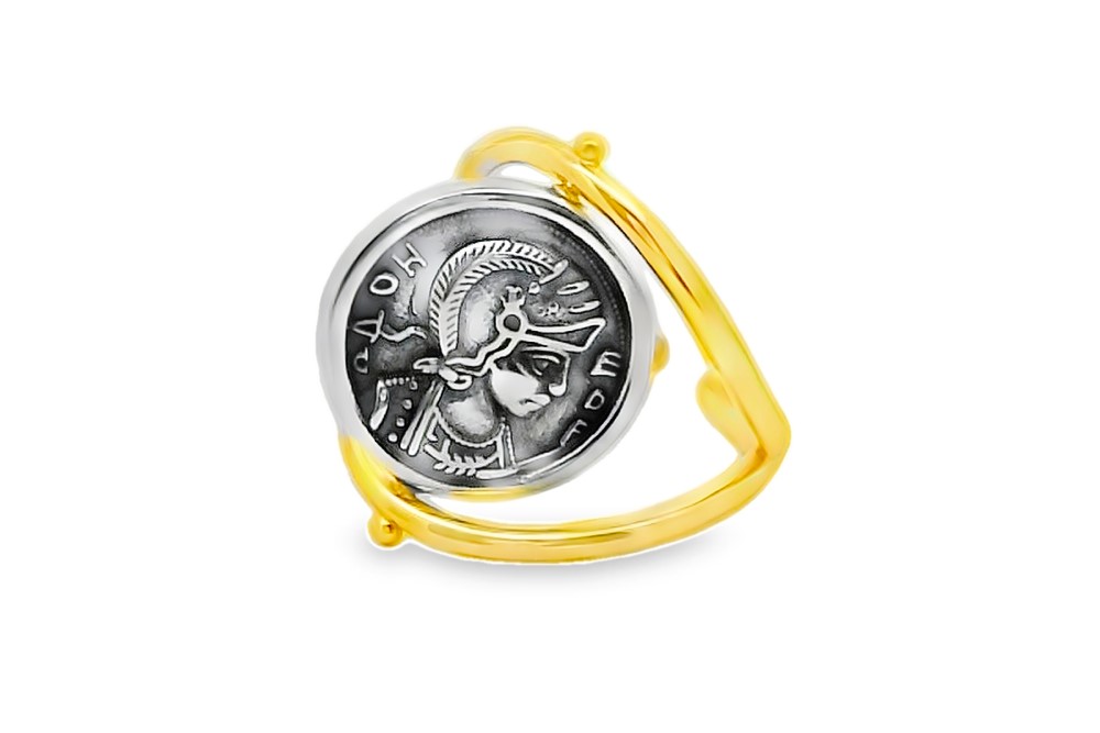 Anillo plata 925 moneda antigua romana giratoria de dos caras lobo rómulo remo