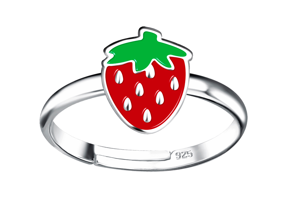 Sterling silver enamel 8x7mm strawberry kids ring
