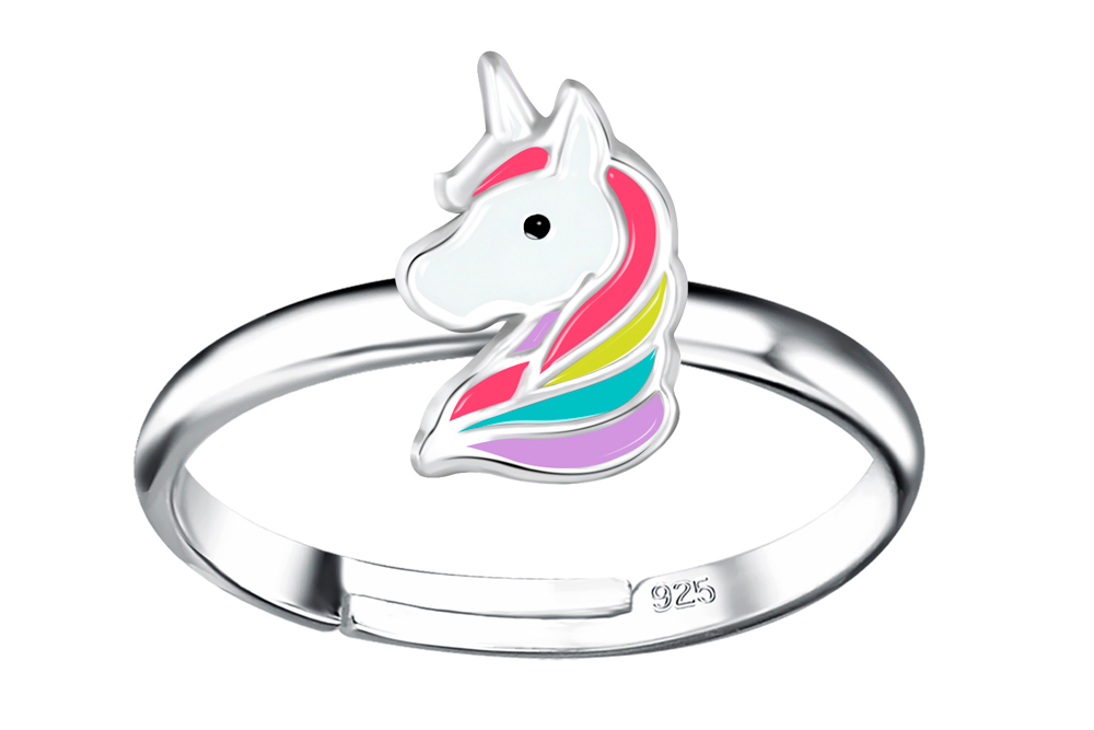 Sterling silver enamel head unicorn kids ring